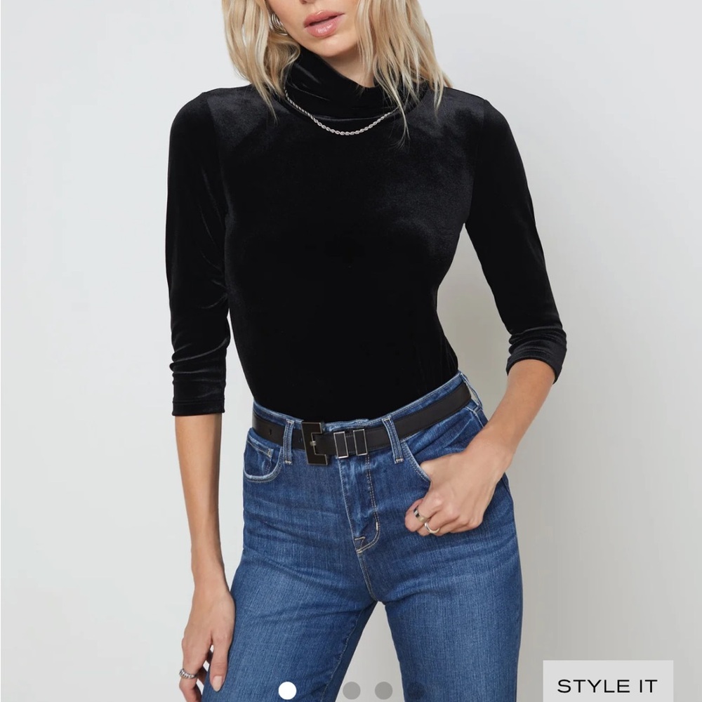 L'AGENCE Black Velvet Turtleneck Blouse